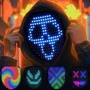 Halloween LED Mask, Light Up Mask with Gesture Sensing, Halloween Mask LED Lighted Face Transforming Mask for Festival Dj Cosplay Halloween Costume Masquerade Parties